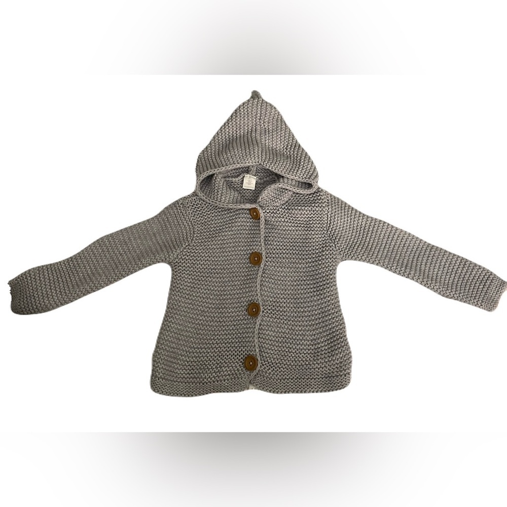 Nordstrom Gray Knit Hooded Button Baby Girls Sweater Jacket 18M